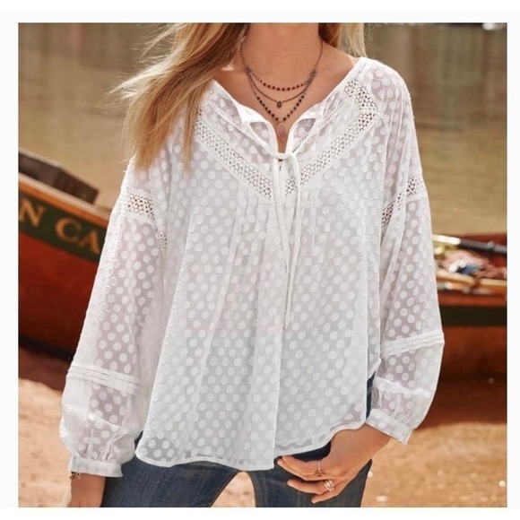 Sundance Tops - Sundance Dobby dot tunic sheer blouse Size S cream